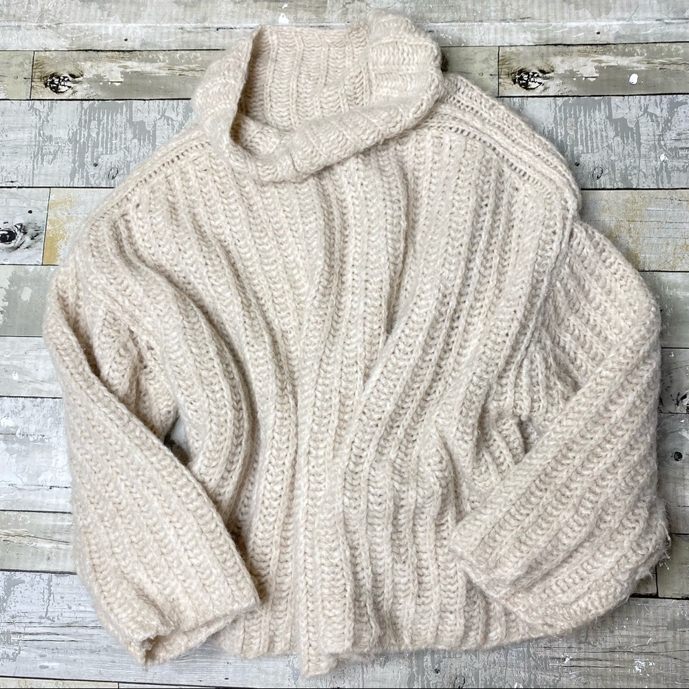 Free people cable knit alpaca sweater cream - Picture 1 of 8